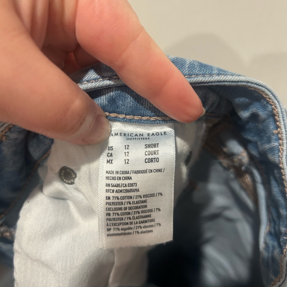 American Eagle Outfitters Light Blue Super High Rise Flare Distressed Jeans - Picture 6 of 7